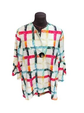 Lior Paris Women Jacket Sz S Abstract Art Print Boho Lightweight Topper Colorful